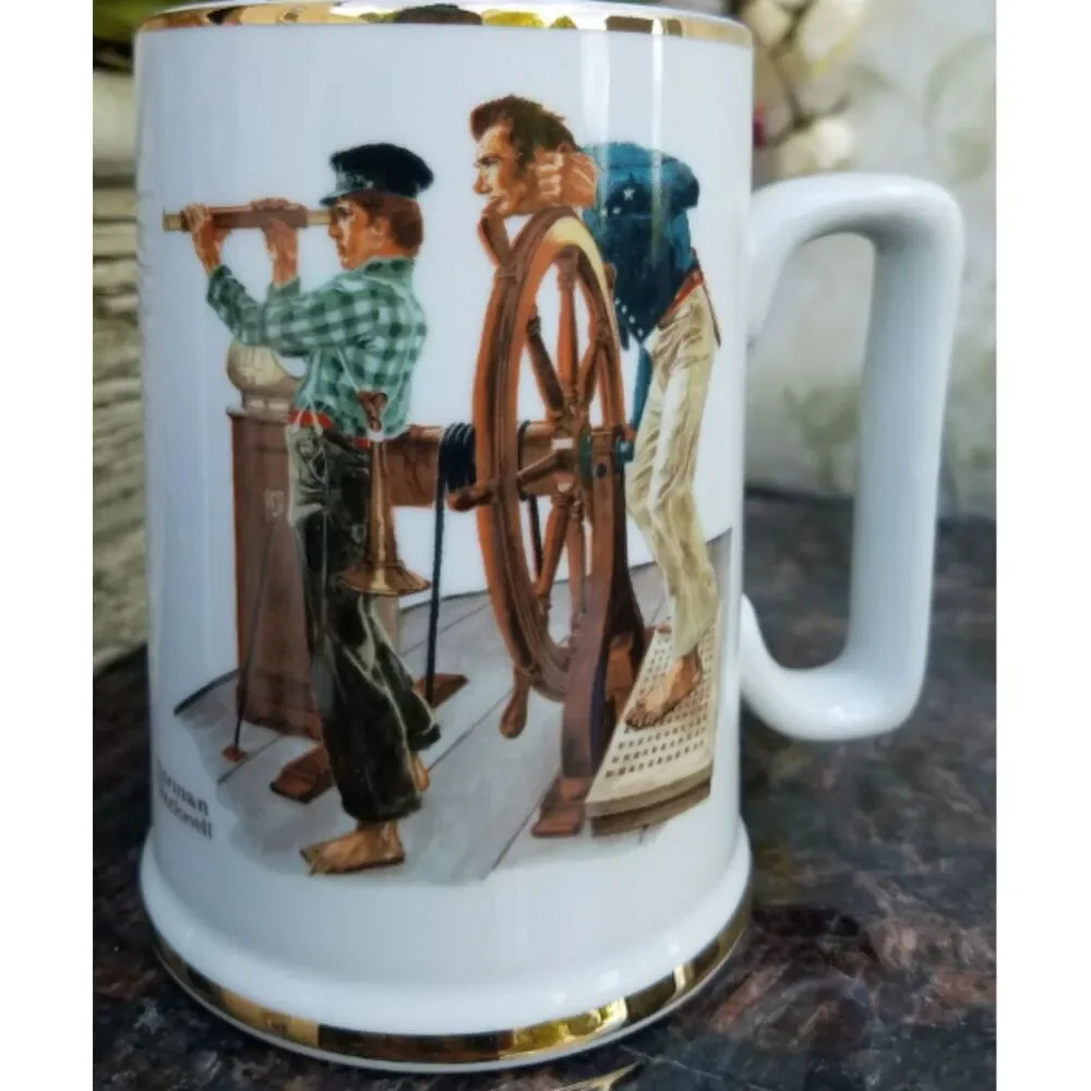 Norman Rockwell Porcelain Long John Silver Tankard Mug Set of 4